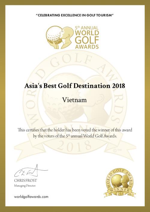 Chứng nhận Việt Nam là “Điểm đến golf tốt nhất châu Á” của World Golf Awards 2018 